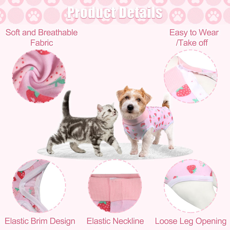 FEimaX Dog Surgery Recovery Suit Female and Male Spay with Pee Hole, Pet Body Suits for Puppy After Spayed, Neuter Surgical Onesie for Small and Medium Dogs Cats, Alternative Bandages E-Collar & Cone Strawberry X-Small - PawsPlanet Australia