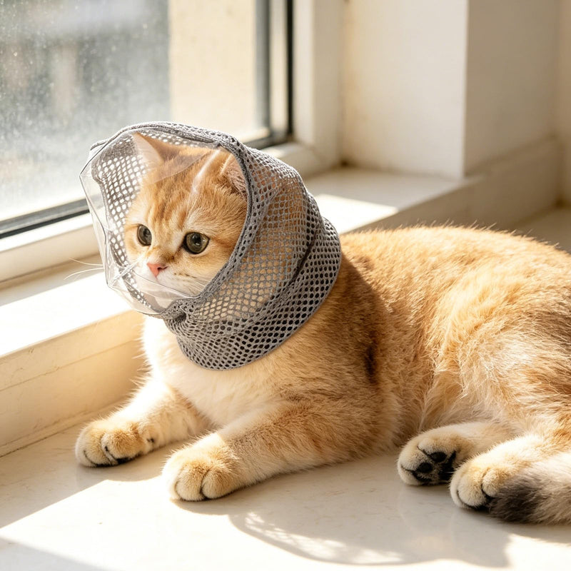 GALPADA Lightweight Cat Muzzle made of Breathable Fabric with Mesh Structure Gentle and Safe for Professional Pet Groomers and Home Use