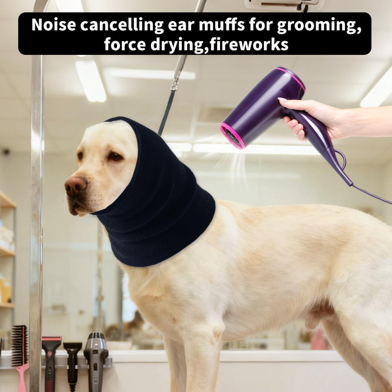 3 Pack Dog Calming Ear Cover for Small, Medium, Large Sizes, Soft & Stretchy Pet Anxiety Relief Hoodie Dog Cat Ear Muffs Noise Reducing for Thunder,Fireworks,Grooming Drying (Black) Black