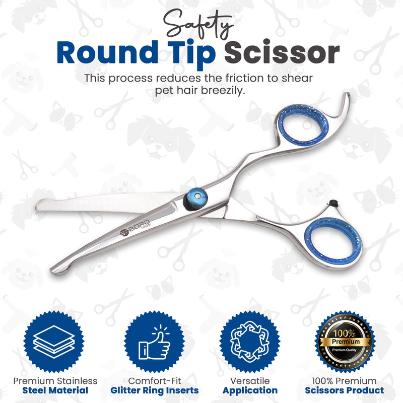 Dog Scissors Grooming Curved with Safety Round Tip, Dogs Pet Cat Hair Cutting Trimming Grooming Shears (Stainless Steel) (6 Inches) (Chrome) (Single Scissors) - PawsPlanet Australia