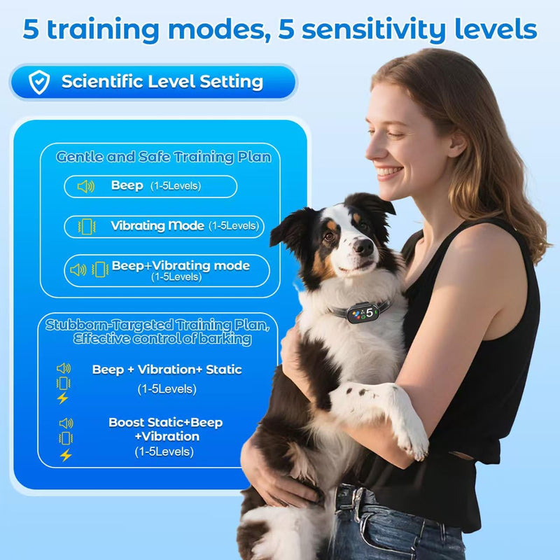 Bark Collar for Small Medium Large Dogs, Rechargeable Smart Dog Bark Collar, Anti Barking Training Collar with 5 Adjustable Sensitivity,Bark Shock Collar with Beep Vibration (Silver) - PawsPlanet Australia