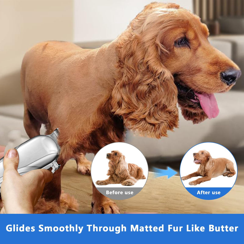 Professional Dog Clippers for Thick Hair, Low Noise Grooming Nail Kits with Stainless Steel Blade,Cordless Dog Grooming Clippers with 6 Guide Combs for Pets and Animals - PawsPlanet Australia