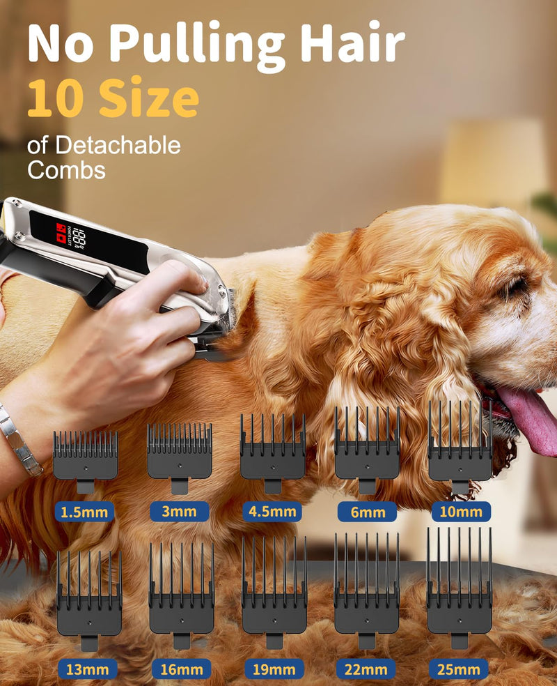 Dog Clippers for Grooming Professional for Thick Heavy Coats/Low Noise Cordless Pet Shaver for Dogs Grooming Kit, Razors Pet Hair Shears LED Display, Pet Hair Trimmer for Dogs Cats