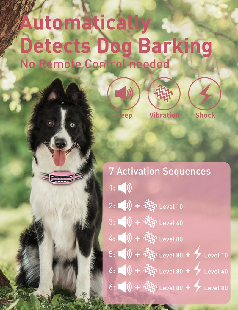 2-in-1 Bark and Shock Collar for Dogs, Smart Anti Barking Dog Training Collar with 5 Adjustable Sensitivity, Automatic Bark Collar with Remote, Vibration, Beep, Shock and Automatic (Pink) Pink & White