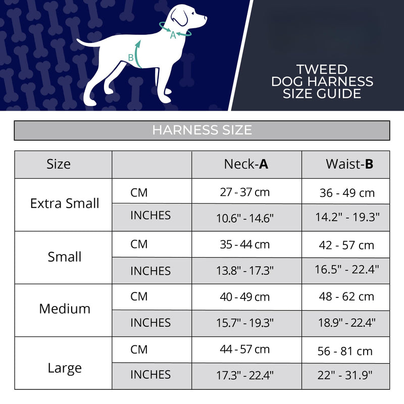 HUGO & HUDSON Tweed Dog Harness Adjustable Soft Padded No Pull Pet Vest with 2 Leads Clips, Blue, XS - PawsPlanet Australia