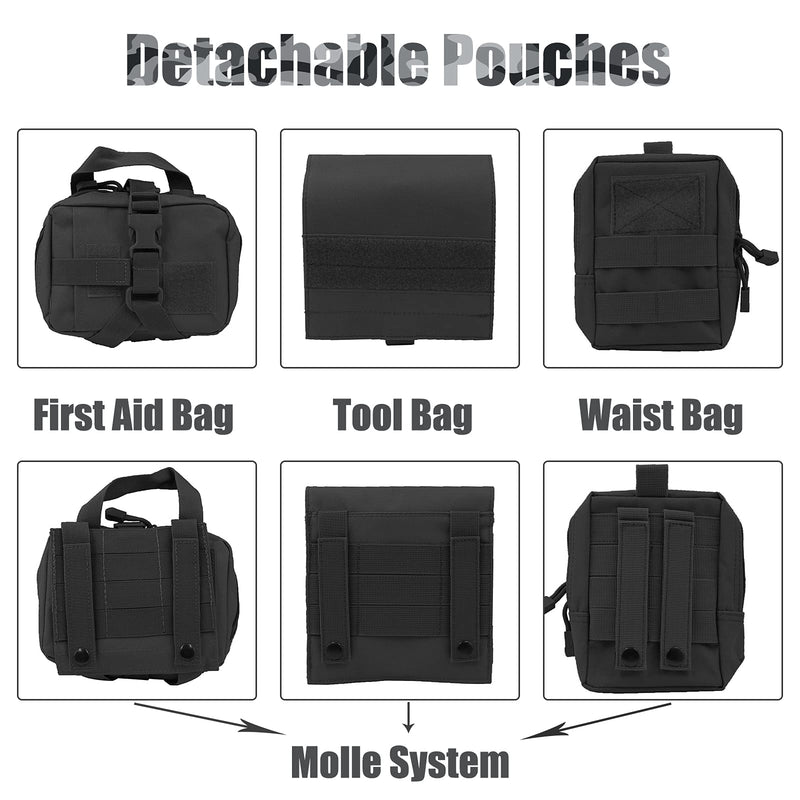 AIWAI Tactical Dog Harness with Pouches,Dog Vest Harness for Large Medium Dogs No-Pull Adjustable Military Dog Harness with Handle Walking Hiking Training (Black(with Leash), L) Black(With Leash) - PawsPlanet Australia