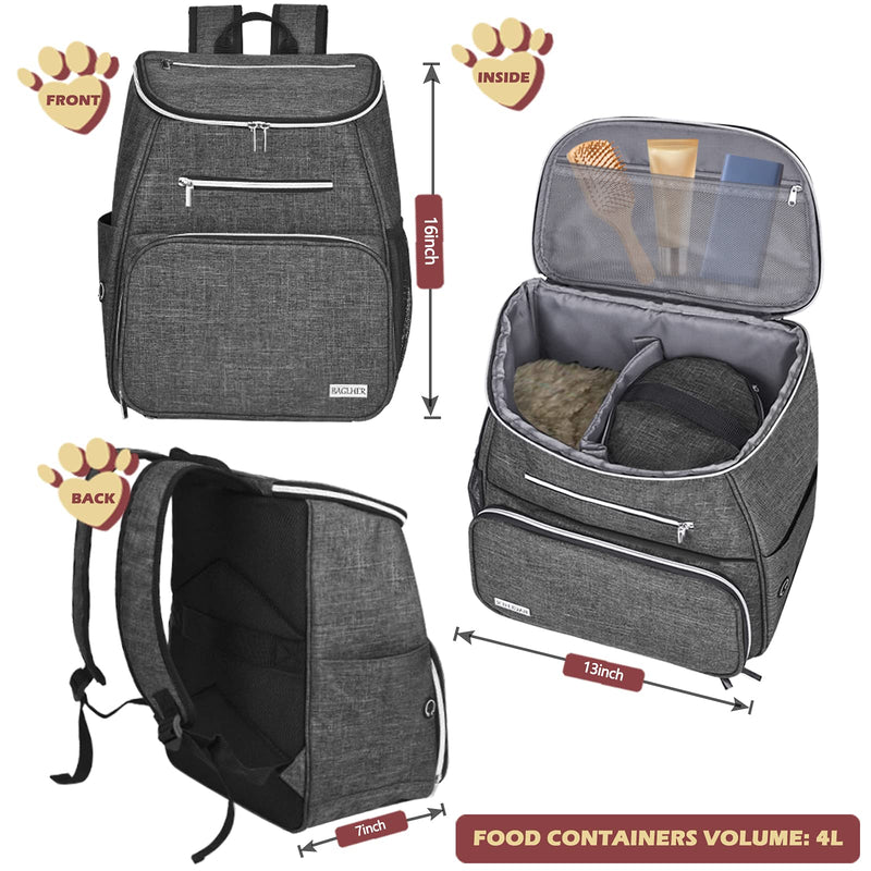BAGLHER 丨Dog Travel Bag Backpack, Airline Approved Pet Supplies Backpack, Dog Travel Backpack with 2 Silicone Collapsible Bowls and 2 Food Baskets Grey - PawsPlanet Australia