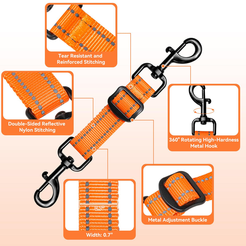 Dog Collar Safety Clip, Reflective Double-Ended Backup Connector for Harness to Collar, Adjustable Safety Clip for Prong, Pinch Collars, Prevents Escapes & Accidental Disconnection (Orange) Orange