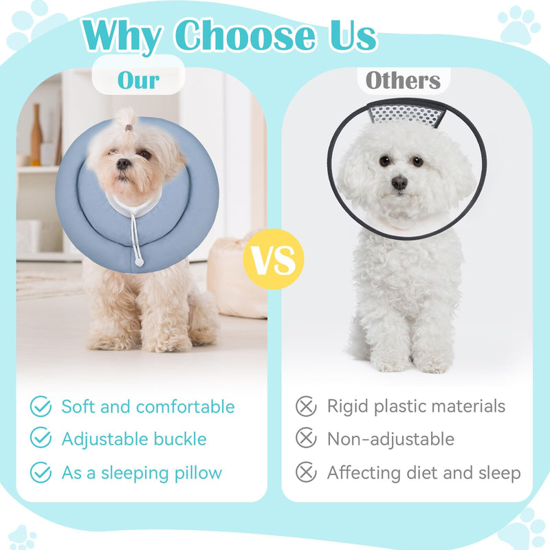 Waterproof Escape-Proof Soft Dog Cones, Adjustable Small Dog Donut Collar with Elastic Neckband, Elizabethan Collar for Dogs, Neck Pillow for Dogs and Cats (Blue-Gray, M) Blue-gray
