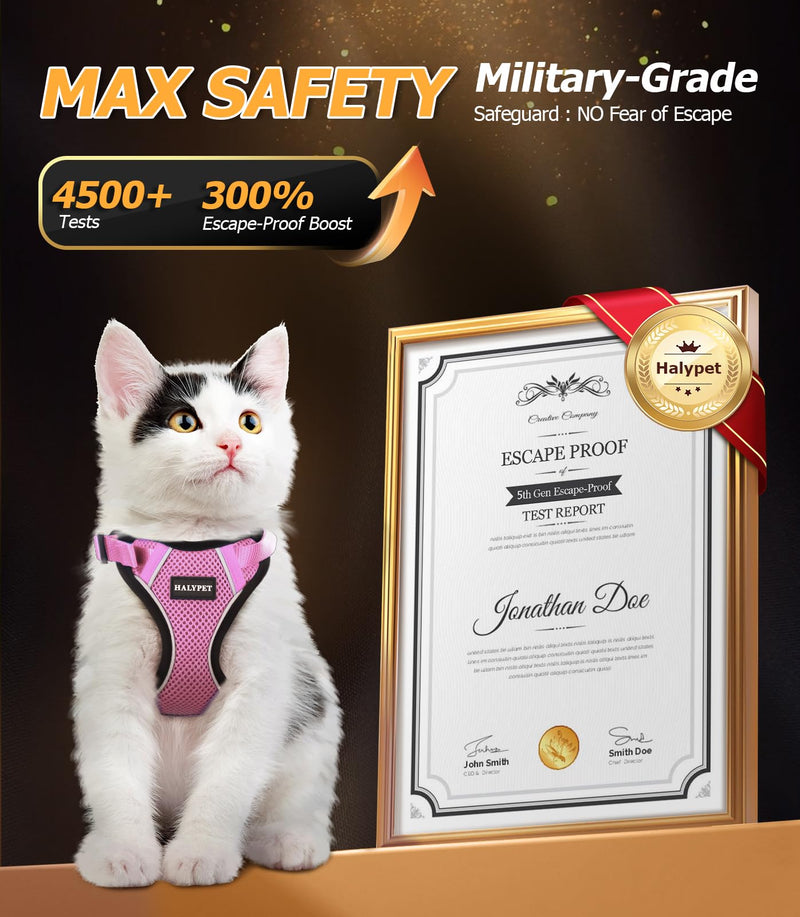 Halypet Cat Harness and Leash Set [H500 Pro Escape Proof Cat Harness for Walking, Adjustable Breathable Soft Travel Cat Leash, Reflective Strips Kitten Harness X-Small Pink