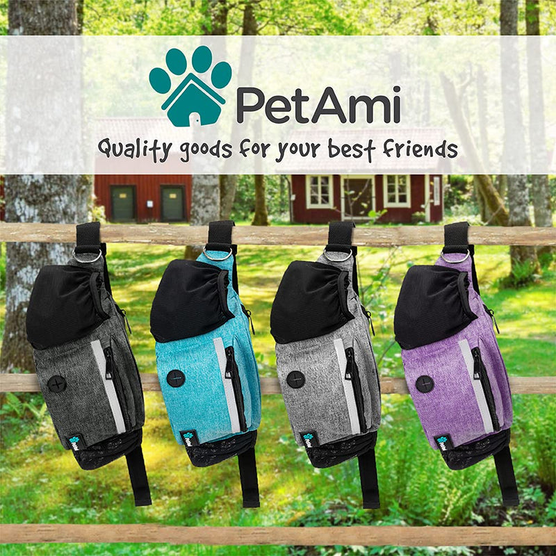 PetAmi Dog Fanny Pack, Treat Pouch for Dog Walking, Training, Built in Poop Bag Dispenser, Water Bottle Holder, Collapsible Bowl, Pet Treat Waist Belt for Hiking, Running, Kibbles (Turquoise) Sea Blue - PawsPlanet Australia