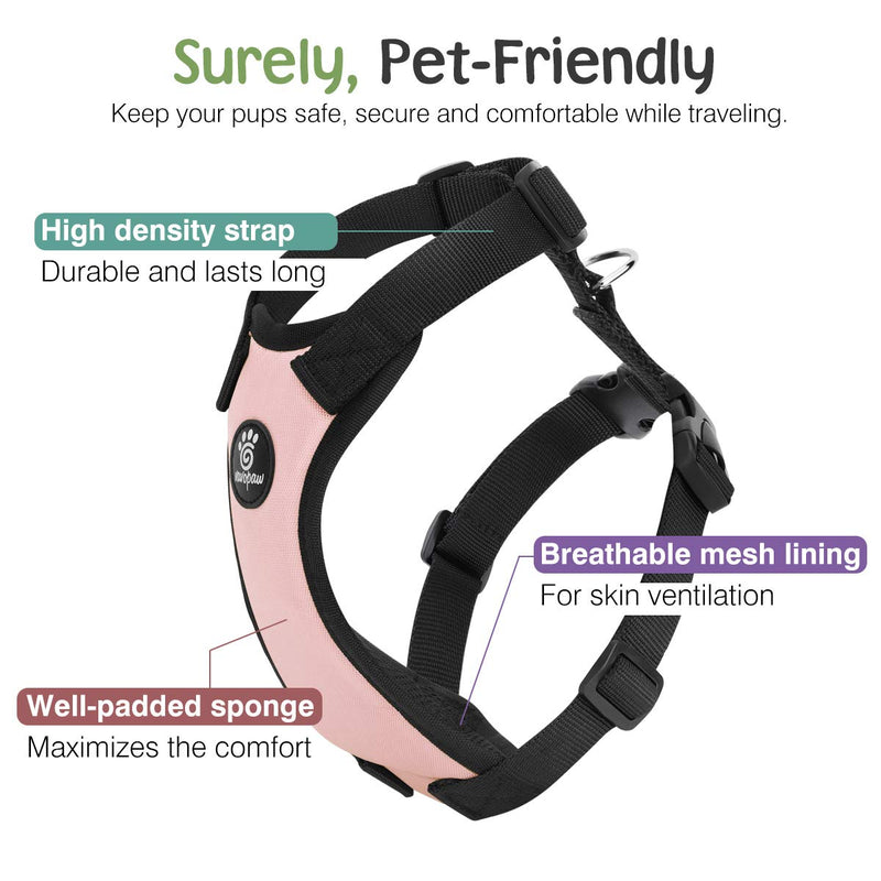 Dog Seat Belt, Safety Vest Dog Car Harness with Adjustable Buckle Dog Seat Belt for Vehicle Nylon Pet Safety Seat Belts Heavy Duty(L, Pink) - PawsPlanet Australia