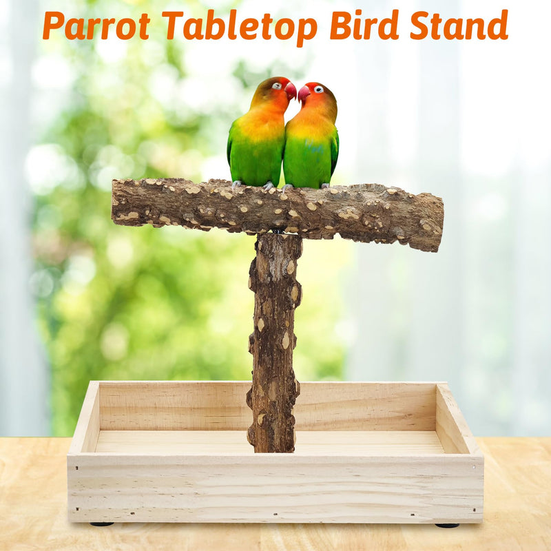 BNOSDM Portable Bird Perch Stand with Potty Tray, Natural Wood Tabletop Training Gym Parrot Playground Toy for Budgies, Cockatiels, Lovebirds,Conures 1. T-Shaped Bird Stand