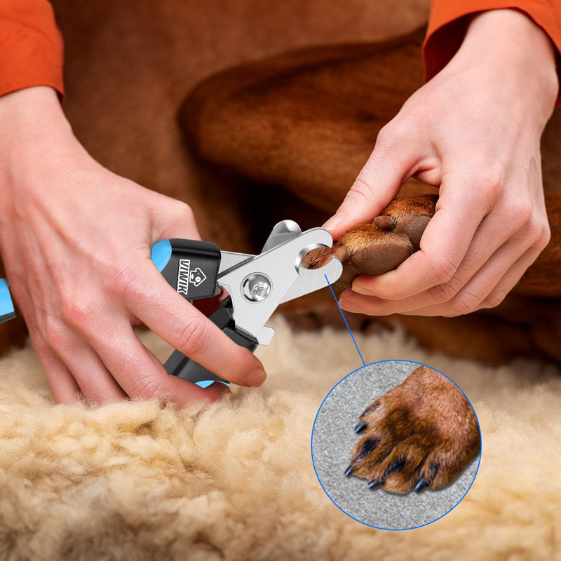 VIWIK Dog Nail Trimmers for Large Medium Dogs, Cats, Professional Dog Nail Clippers with File Quick Sensor & Safety Guard to Avoid Overcutting, Pet Claw Paw Clipper for Grooming with Toenail File Blue - PawsPlanet Australia