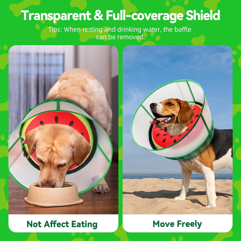 Upgraded Inflatable Dog Cone Collar with Transparent Anti-Licking Shield, Adjustable Elizabethan Collar for Medium Large Dogs, 2-in-1 Design with Detachable Shield and Soft Padding (M, Watermelon) M (Neck: 8-11")