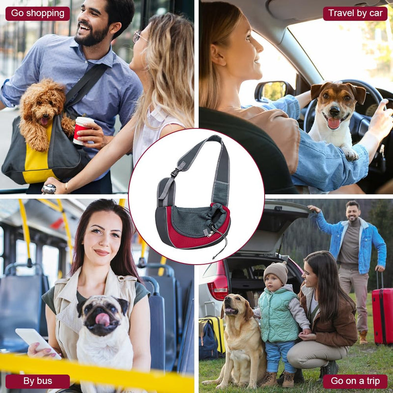 Dog Carrier Sling Front with Adjustable Strap Outdoor Travel Shoulder Pet Bag(Red) - PawsPlanet Australia