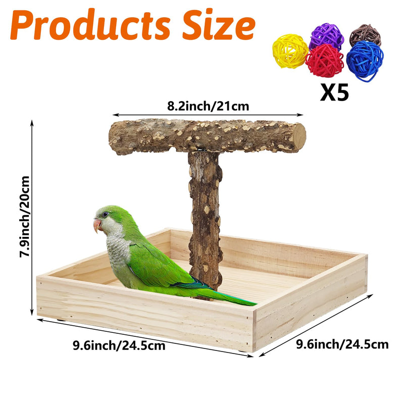 BNOSDM Portable Bird Perch Stand with Potty Tray, Natural Wood Tabletop Training Gym Parrot Playground Toy for Budgies, Cockatiels, Lovebirds,Conures 1. T-Shaped Bird Stand
