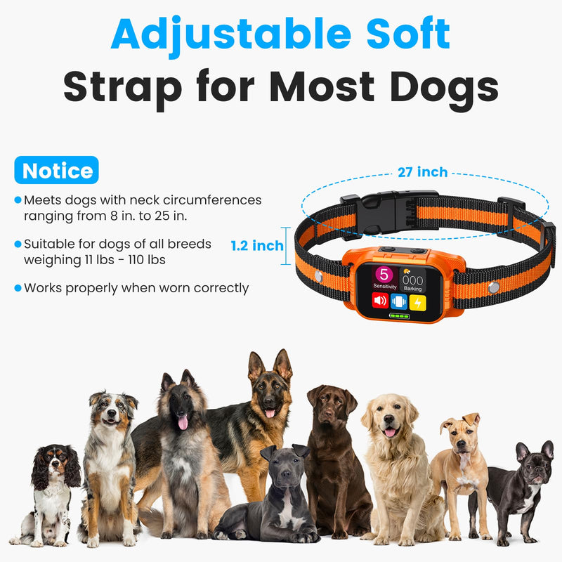 Smart Dog Bark Collar - Anti Barking Device for Large Medium Small Dogs, Stop Excessive Barking & Aggression Behavior, with 5 Modes & 5 Sensitivity, IP67 Waterproof for Indoor/Outdoor Use, Orange - PawsPlanet Australia