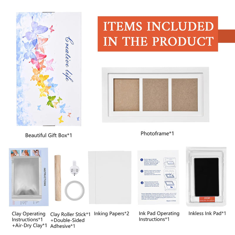 Dog Paw Print Kit Keepsake, Pet Paw Print Impression Kit with No Toxic Clay and No Mess Ink Pad, Wood Dog Memorial Picture Frame, Dog Memorial Gifts for Dog Lovers White - PawsPlanet Australia