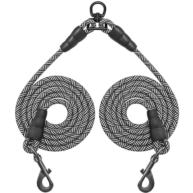 5 FT Double Dog Leash Coupler, Tandem Leash for Two Dogs, No Tangle 360° Swivel Rotation Dual Strong Dog Leash Splitter, for Large Medium Strong Puppy Dogs (3/8inch- Black) 3/8"D x 5ft