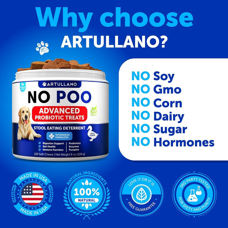 No Poo Dog Chewables - Digestive Enzymes - Enzymes & Pumpkin for Immune Function - Dog Probiotics