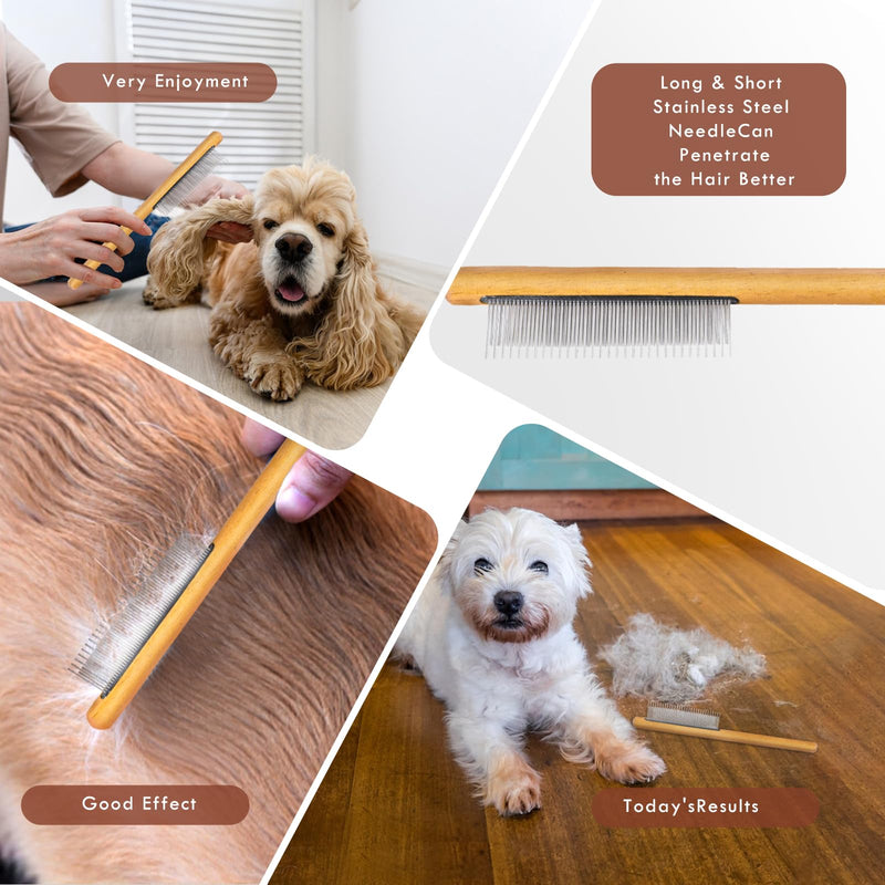 Slicker Brush for Dogs, Large Long Pin Dog Grooming Brush for Doodles Goldendoodles Poodles Labradoodle Bernedoodles, 3 Pcs Wooden Handle for Mats Tangles - Wood - PawsPlanet Australia