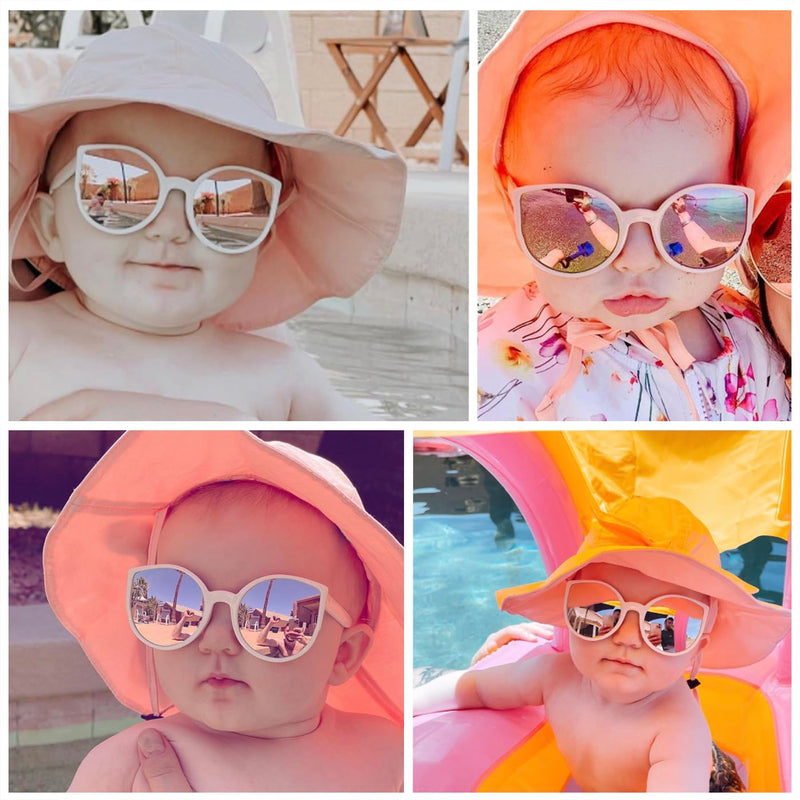 COCOSAND Baby Sunglasses with Strap Polarized Cat Eye UV400 for Infant Toddler Girl 3-24 Months TPE Frame Beige - PawsPlanet Australia