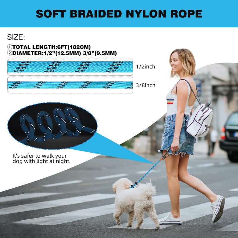 lynxking Slip Lead Dog Leash Reflective, Heavy Duty Comfortable Strong Rope Leash for Large Medium Small Dogs No Pull Training (Light Blue, Large 1/2in x 6ft-Slip Lead) 1PC Large 1/2in x 6ft Light Blue - PawsPlanet Australia
