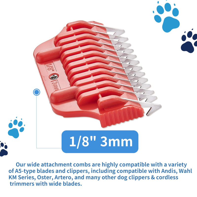 3MM 1/8Inch Pet Grooming Clipper Attachment Guard Comb, for Wide A5 Blades, Compatible with Andis, Conair, Wahl, Laube, Thrive, Bucchelli, or other A5 Series, Only Fit for 10W/15W/30W Wide Blade 3mm or 1/8"