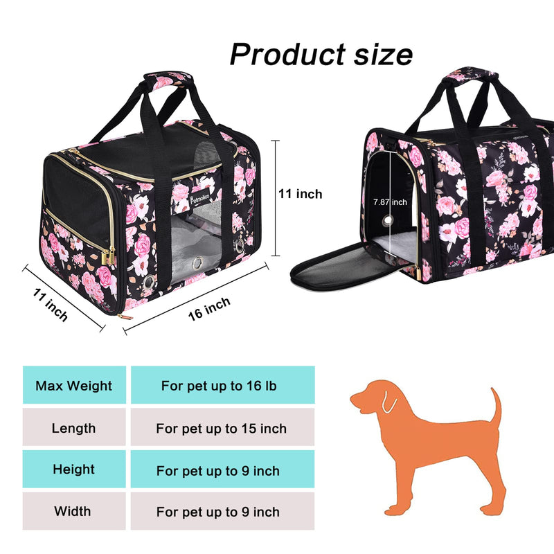 Petmolico Cat Carrier Soft-Sided Pet Bag for Small Medium Cats Puppies 16LBs - Airline Approved Pet Travel Carrier 3 Open Doors (Medium,Pink Peony) Pink Peony