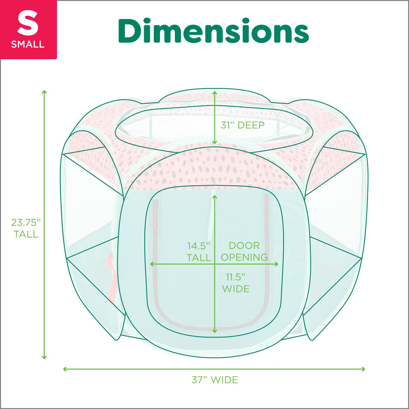 Furhaven Portable Dog Playpen Cat Tent, Pet Playground,Kennel Foldable Indoor Outdoor Zippered Puppy Crate - Green & Pink, Small