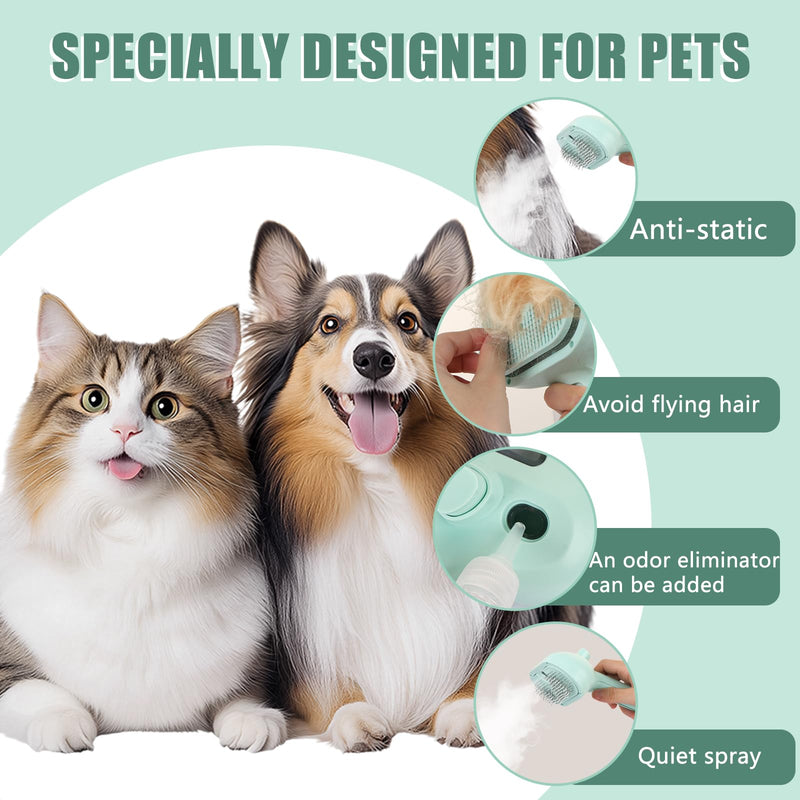 Pet Hair Remover, Pet Grooming Brush Hair, 3 in 1 Dog Steam Grooving Comb, Multi-Function Dog Hairdressing Spray Brush (Green) - PawsPlanet Australia