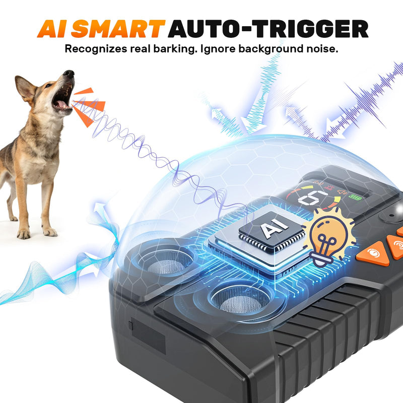 2026 Anti Barking Device for Dogs, Automatic Ultrasonic Dog Bark Deterrent with AI Detection, 2 Enhanced Emitters, 4 Adjustable Modes, IPX6 Rechargeable Stop Barking Device for Indoor Outdoor Black