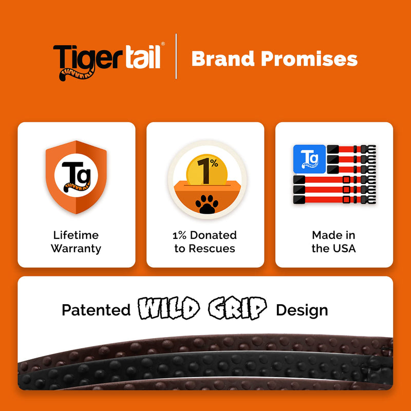 Tiger Tail 6FT Brown Wild Grip Premium Coated Nylon Dog Leash for Large Medium & Small Dogs - Waterproof and Odor Proof, Easy Grip, Durable & Lightweight Alternative-Leather Lead | Brown, 6ft 6 ft - PawsPlanet Australia