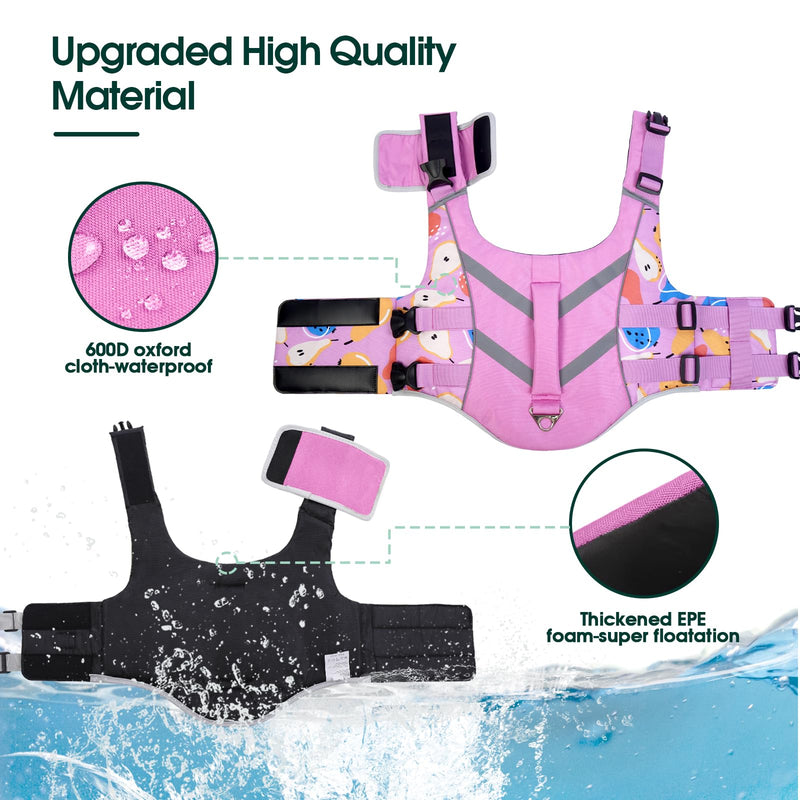Kuoser Dog Life Jacket with Reflective Stripes, Adjustable High Visibility Dog Life Vest for Swimming Boating L (Chest Girth:22.8-29.5'') Pear - PawsPlanet Australia