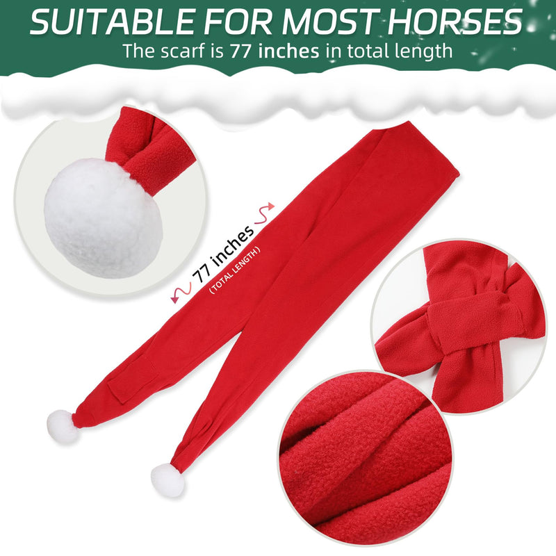 Christmas Fleece Scarf for Horse, Red Santa Equestrian Decoration Holiday Xmas Parade