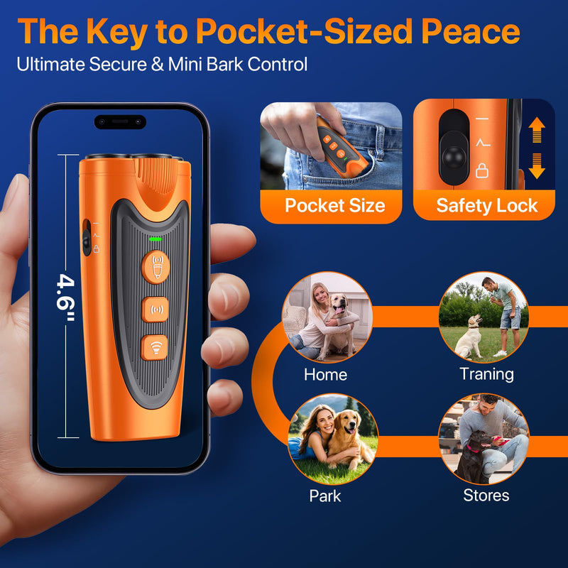Dog Bark Deterrent Device, 3X Ultrasonic Anti Barking Device for Dogs, 6 Training Modes & 23 FT Range Stop Neighbors Dog Barks, Portable Dog Training Tool with Flashlight Indoor Outdoor Use, Orange