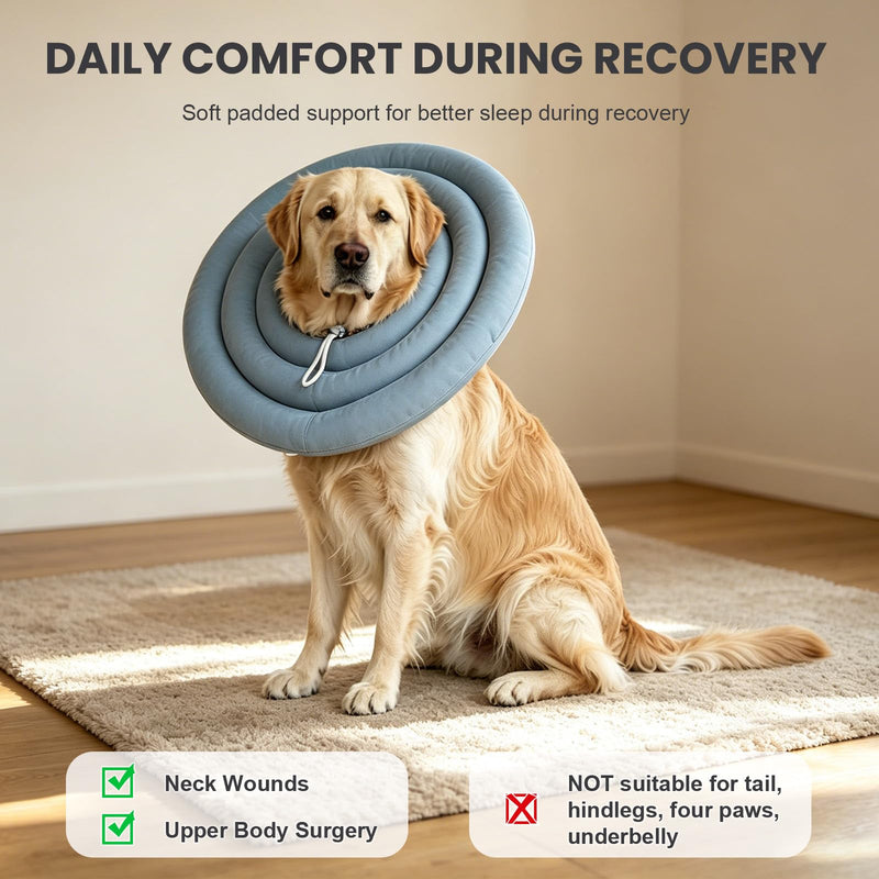 Soft Neck Brace for Dogs, Post-Surgery, Waterproof Dog Collar with Drawstring, Padded Neck Collar as an Alternative to a Cone, Surgical Collar for Medium and Large Dogs, Dusty Blue (XL)