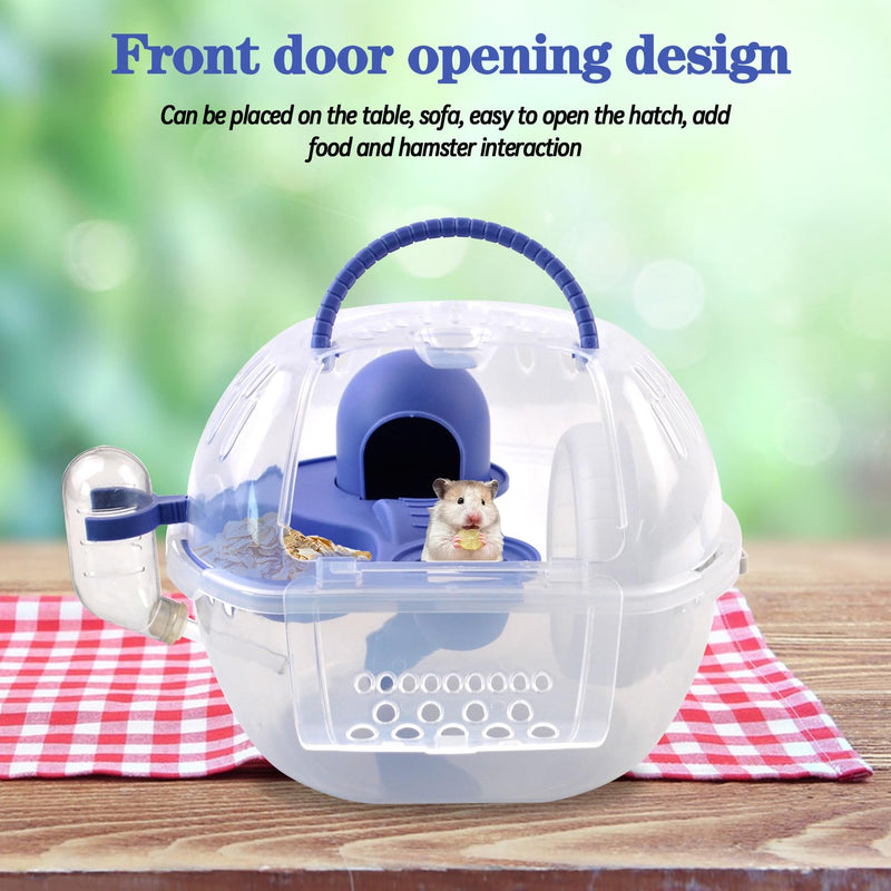 Dwarf Hamster Carrier Cage,Hamster Carrier Portable Hamster Travel Carry Case Breathable 2 Tiers with Silent Exercise Wheels,Water Bottle,Food Dish(Blue) - PawsPlanet Australia