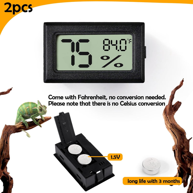 2 PCS Rectangle Reptile Thermometer and Humidity Gauge for Bearded Dragon Accessories, Reptile Tank Accessories for Jumping Spider, Leopard Gecko, Hermit Crab, Gecko, Ball Python, Lizard black,rectangle - PawsPlanet Australia