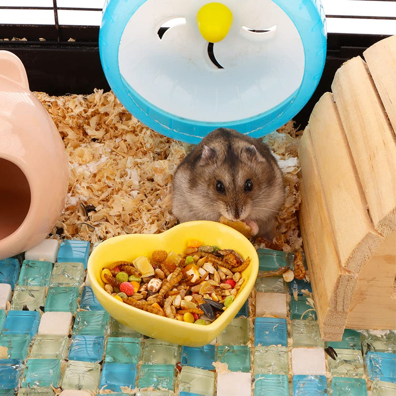 2 Pcs Hamster Food Bowl Hedgehog Ceramic Cute Shape Anti-Turning Food & Water Bowl for Hamster Hedgehog Gerbil Rat Guinea Pig (Yellow and Red)