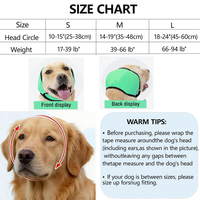 Dog Ear Muffs for Noise Protection, Soft Quiet Dog Ear Headband, Dog Ear Covers for Anxiety Relief, Calming No Flap Ear Wraps for Dog Hematoma Fireworks Thunderstorms Bathing Grooming Green Large