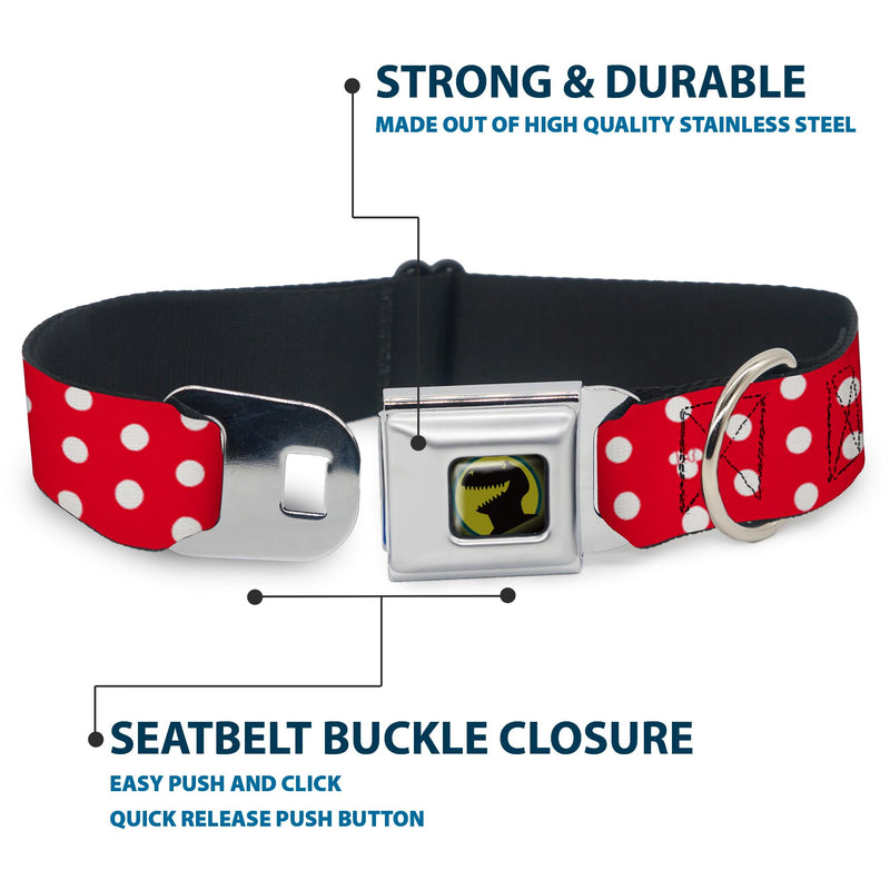 Buckle-Down Seatbelt Buckle Dog Collar - Minnie Mouse Polka Dot/Mini Silhouette Red/White - 1.5" Wide - Fits 13-18" Neck - Small