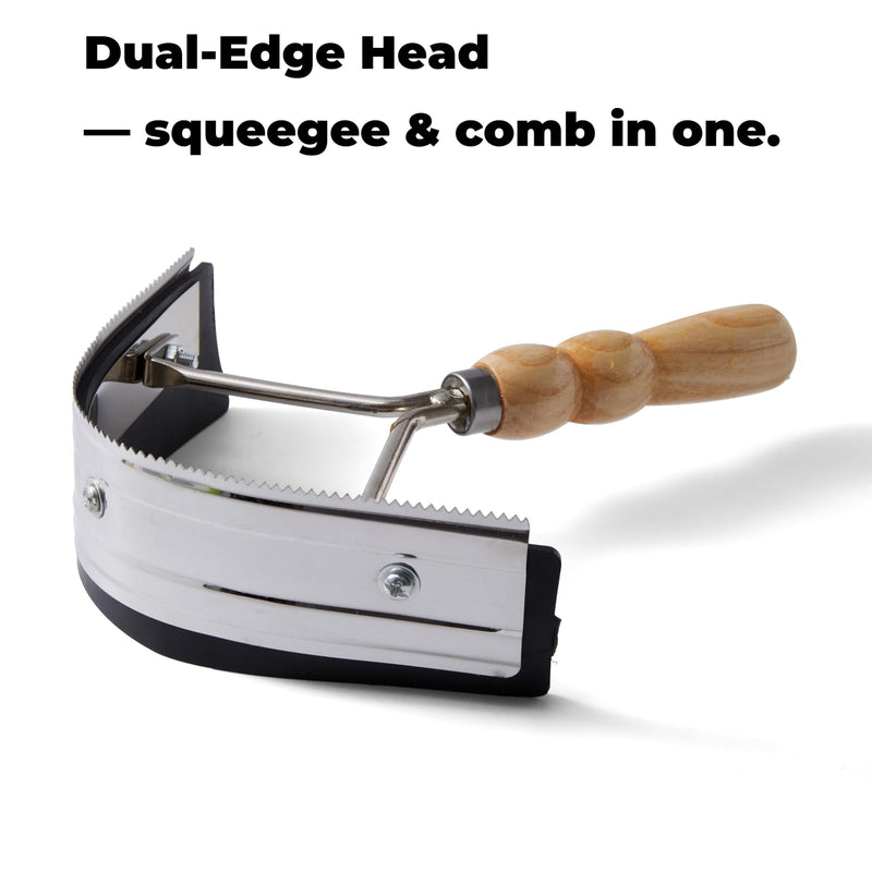 Metal Sweat Scraper for Horses – 2-in-1 Grooming Tool with Rubber Edge and Wooden Handle, Metal Curry Comb for Horses and Cattle, Compact Curved Scraper for Barn, Stable, and Equestrian Care