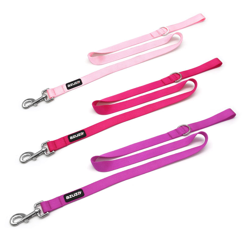 azuza 3 Pack Nylon Dog Leashes,Strong & Durable Basic Style Leash with Easy to Use Collar Hook,Available in Multiple Lengths for Puppy Small Dogs, Hot Pink/Pink/Purple XS: 3/8" x 6 FT 2#3pack (Pink) - PawsPlanet Australia