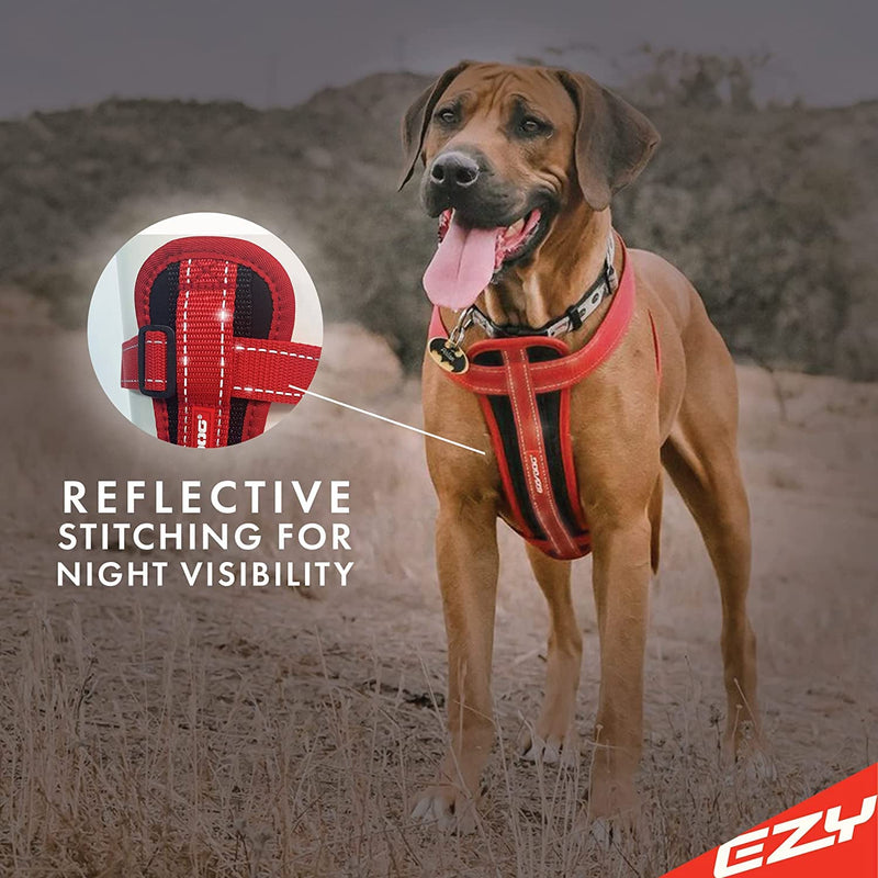 EzyDog Chest Plate No Pull Dog Harness – Escape Proof Harness with Reflective Stitching and Comfort Padding for Easy Walks, Training & Control - Car Restraint Included (Medium, Red) Medium - PawsPlanet Australia