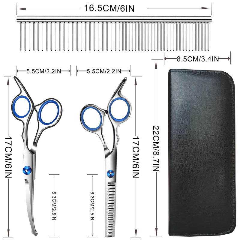 Dog Grooming Scissors, 4-in-1 Dog Grooming Kit with Safety Round Tip, Professional Grooming Shears Set Hair Cutting Trimming Scissors with Steel Comb & Leather Pouch for Dogs Cats Pets - PawsPlanet Australia