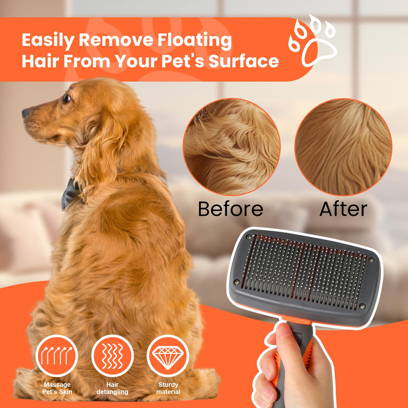 LION TAMER Self-Cleaning Slicker Brush for Dogs & Cats, Hair Brush for Pets, Deshedding Brush, Orange, Large - PawsPlanet Australia