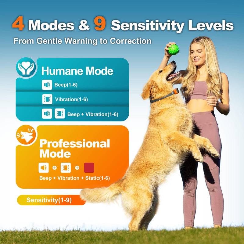 Bark Collar AI Dual-Detection, Instant Quiet Anti Bark Device 4 Training Modes, 30-Day Battery, One-Click Peace, 9-Level Sensitivity Automatic Dog Bark Collar for Large Medium Small Dogs,Orange Orange - PawsPlanet Australia