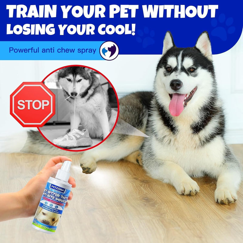 Bitter Apple Spray for Dogs: 100ML Natural Alcohol-Free Bitter Spray for Dogs to Stop Chewing Licking, Deterrent Spray for Puppy Training Protect Furniture, Shoes, Cords Indoor/Outdoor Use (100ML) - PawsPlanet Australia
